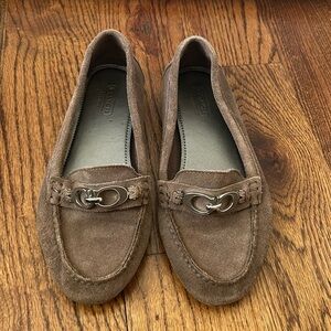 Coach Tan Suede Loafers with Silver Accents